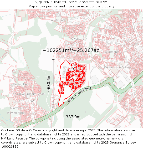 5, QUEEN ELIZABETH DRIVE, CONSETT, DH8 5YL: Plot and title map