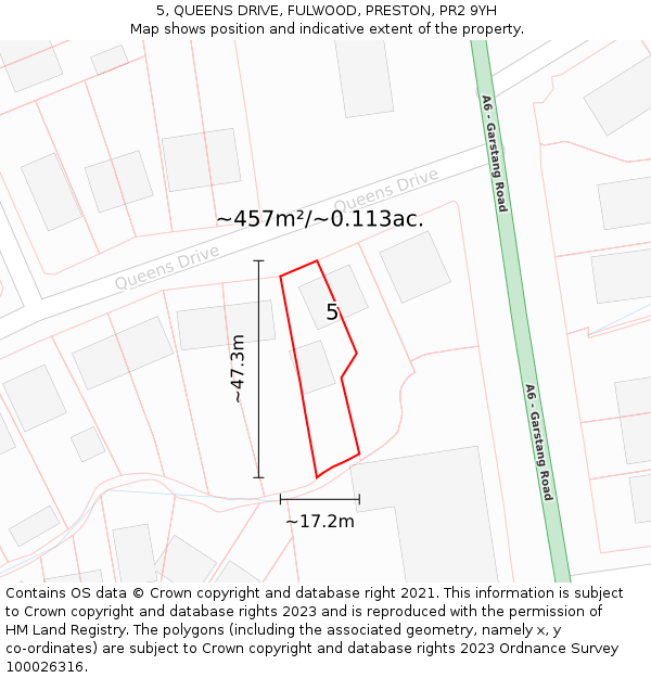 5, QUEENS DRIVE, FULWOOD, PRESTON, PR2 9YH: Plot and title map