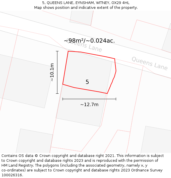 5, QUEENS LANE, EYNSHAM, WITNEY, OX29 4HL: Plot and title map