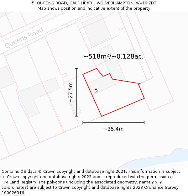 5, QUEENS ROAD, CALF HEATH, WOLVERHAMPTON, WV10 7DT: Plot and title map