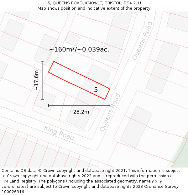 5, QUEENS ROAD, KNOWLE, BRISTOL, BS4 2LU: Plot and title map