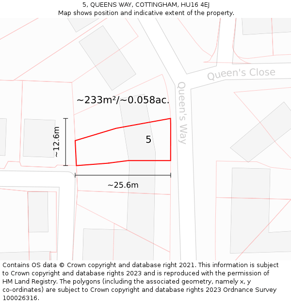 5, QUEENS WAY, COTTINGHAM, HU16 4EJ: Plot and title map