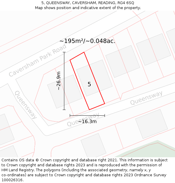 5, QUEENSWAY, CAVERSHAM, READING, RG4 6SQ: Plot and title map