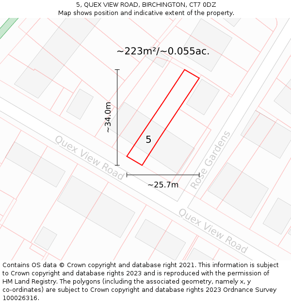 5, QUEX VIEW ROAD, BIRCHINGTON, CT7 0DZ: Plot and title map