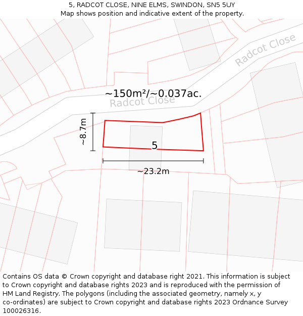 5, RADCOT CLOSE, NINE ELMS, SWINDON, SN5 5UY: Plot and title map