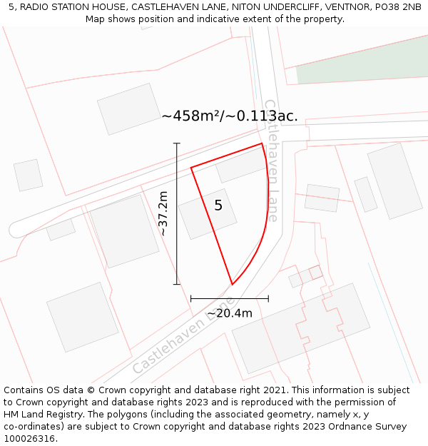 5, RADIO STATION HOUSE, CASTLEHAVEN LANE, NITON UNDERCLIFF, VENTNOR, PO38 2NB: Plot and title map