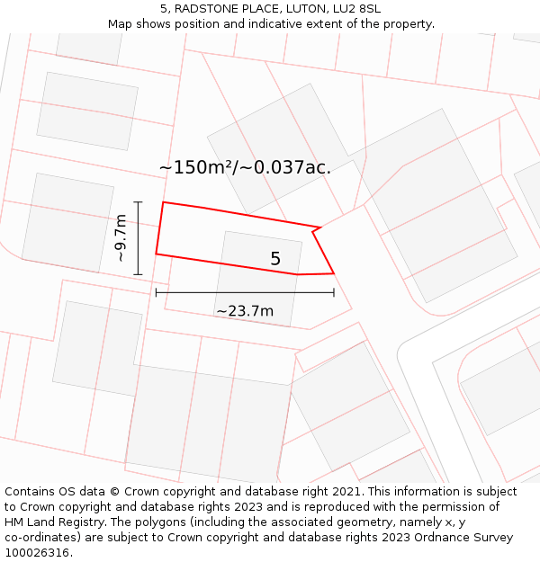 5, RADSTONE PLACE, LUTON, LU2 8SL: Plot and title map