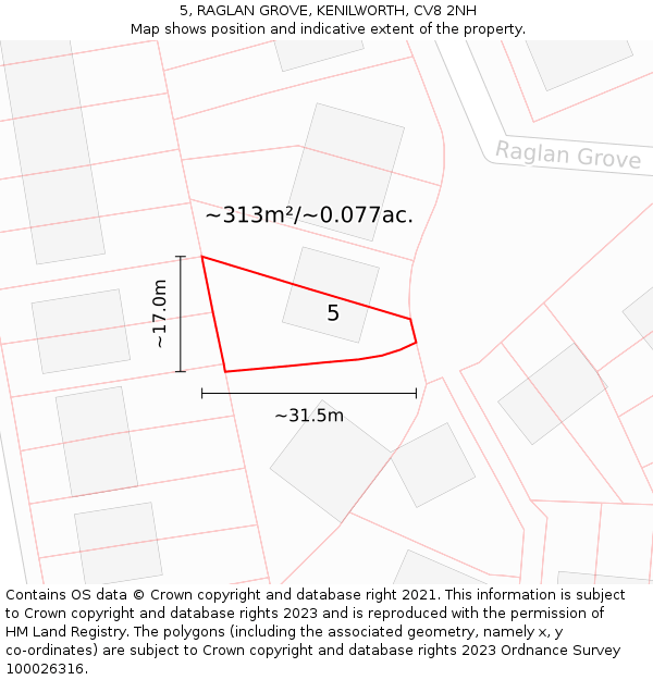 5, RAGLAN GROVE, KENILWORTH, CV8 2NH: Plot and title map