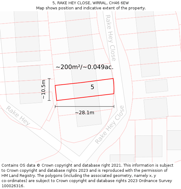 5, RAKE HEY CLOSE, WIRRAL, CH46 6EW: Plot and title map