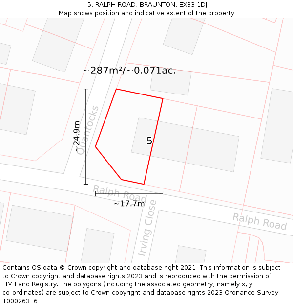 5, RALPH ROAD, BRAUNTON, EX33 1DJ: Plot and title map