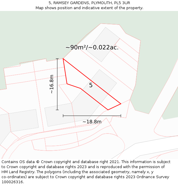 5, RAMSEY GARDENS, PLYMOUTH, PL5 3UR: Plot and title map