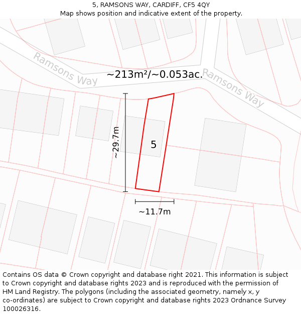 5, RAMSONS WAY, CARDIFF, CF5 4QY: Plot and title map