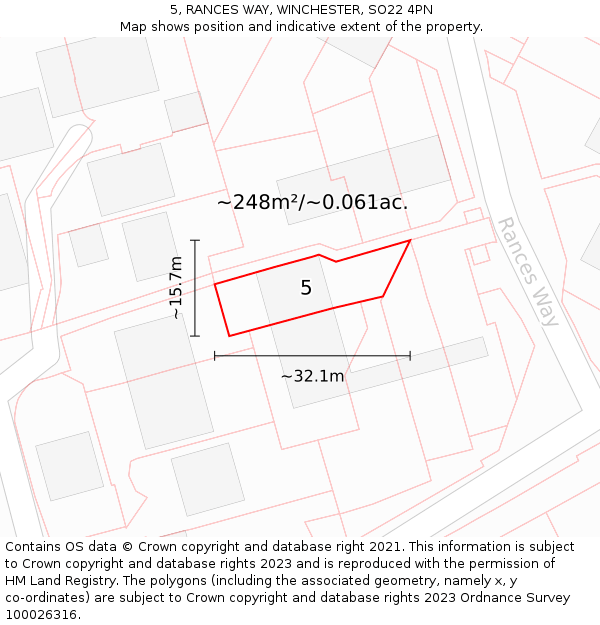 5, RANCES WAY, WINCHESTER, SO22 4PN: Plot and title map