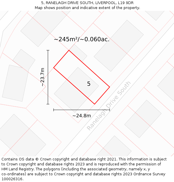 5, RANELAGH DRIVE SOUTH, LIVERPOOL, L19 9DR: Plot and title map