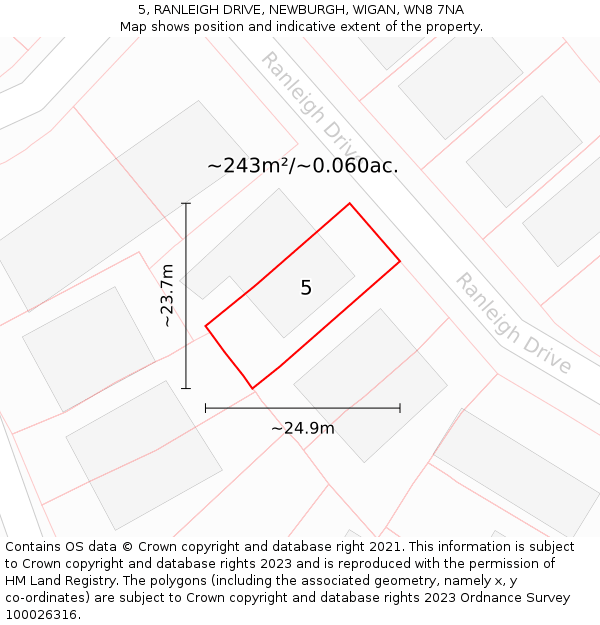 5, RANLEIGH DRIVE, NEWBURGH, WIGAN, WN8 7NA: Plot and title map