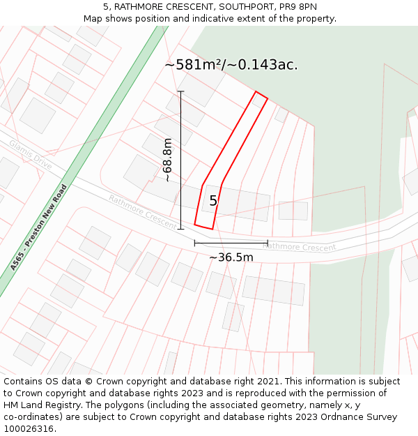 5, RATHMORE CRESCENT, SOUTHPORT, PR9 8PN: Plot and title map