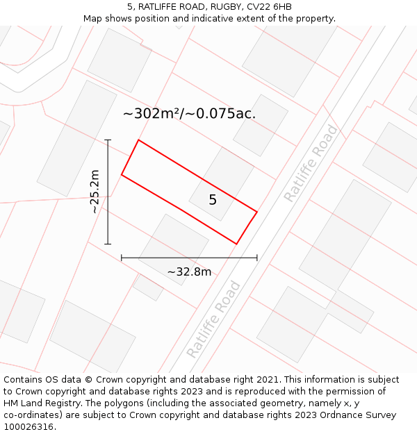 5, RATLIFFE ROAD, RUGBY, CV22 6HB: Plot and title map