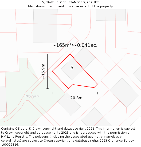 5, RAVEL CLOSE, STAMFORD, PE9 1EZ: Plot and title map