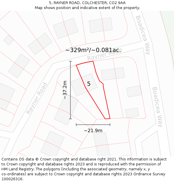 5, RAYNER ROAD, COLCHESTER, CO2 9AA: Plot and title map