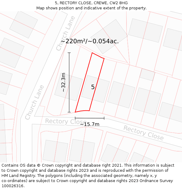 5, RECTORY CLOSE, CREWE, CW2 8HG: Plot and title map