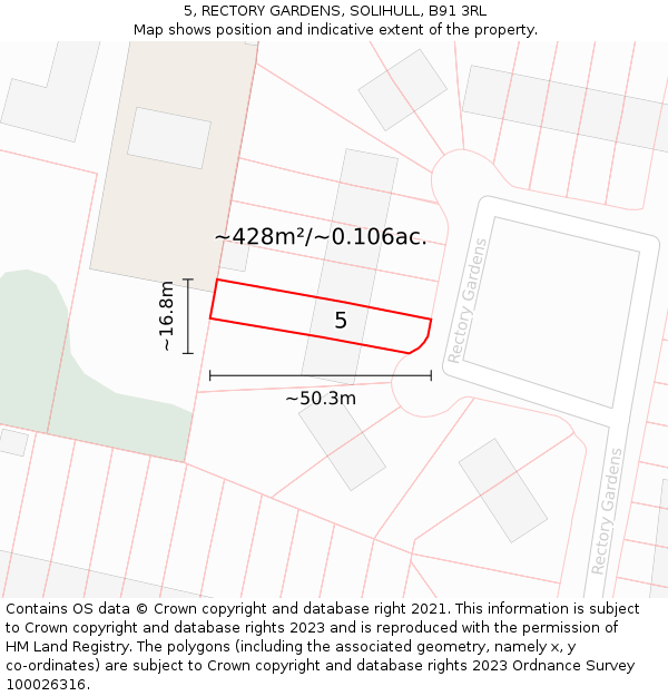 5, RECTORY GARDENS, SOLIHULL, B91 3RL: Plot and title map