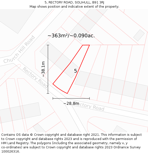 5, RECTORY ROAD, SOLIHULL, B91 3RJ: Plot and title map