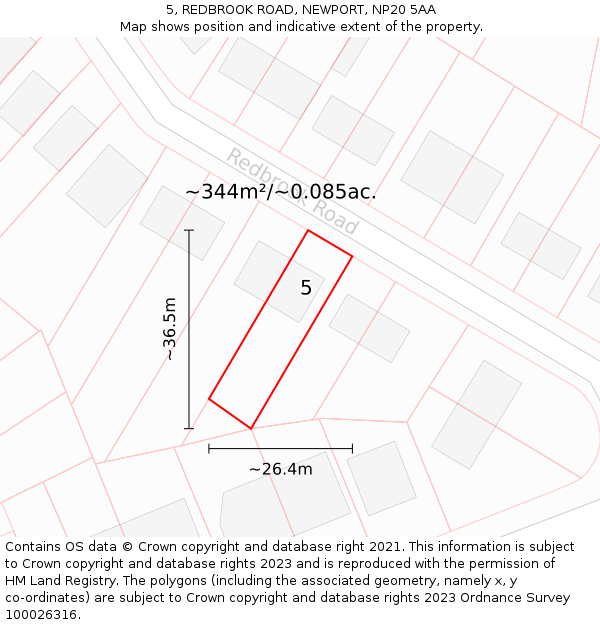 5, REDBROOK ROAD, NEWPORT, NP20 5AA: Plot and title map