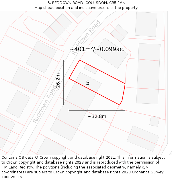 5, REDDOWN ROAD, COULSDON, CR5 1AN: Plot and title map