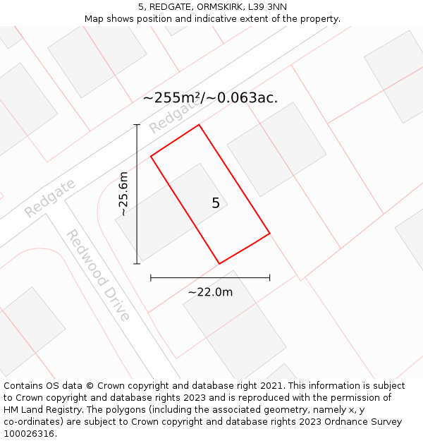 5, REDGATE, ORMSKIRK, L39 3NN: Plot and title map