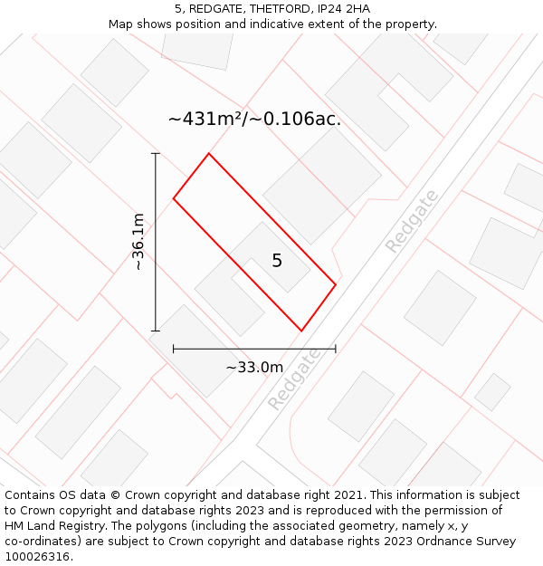 5, REDGATE, THETFORD, IP24 2HA: Plot and title map