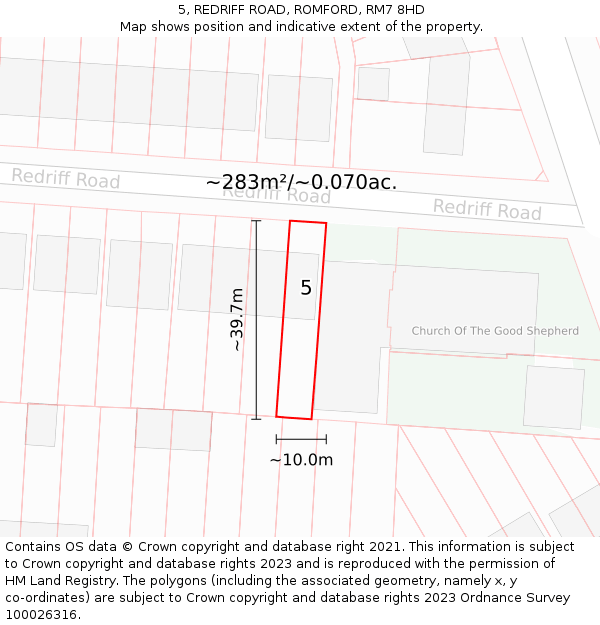 5, REDRIFF ROAD, ROMFORD, RM7 8HD: Plot and title map