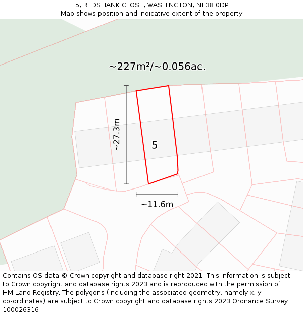 5, REDSHANK CLOSE, WASHINGTON, NE38 0DP: Plot and title map