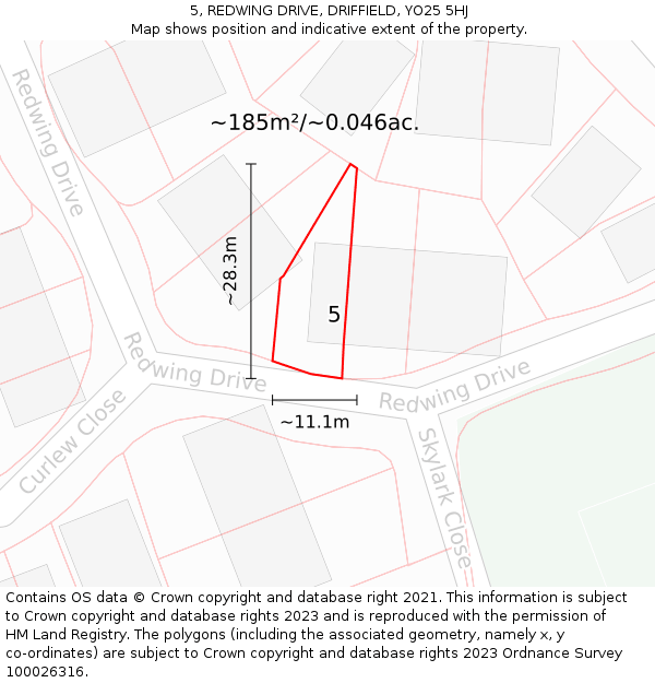 5, REDWING DRIVE, DRIFFIELD, YO25 5HJ: Plot and title map