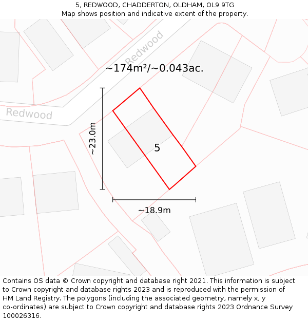 5, REDWOOD, CHADDERTON, OLDHAM, OL9 9TG: Plot and title map