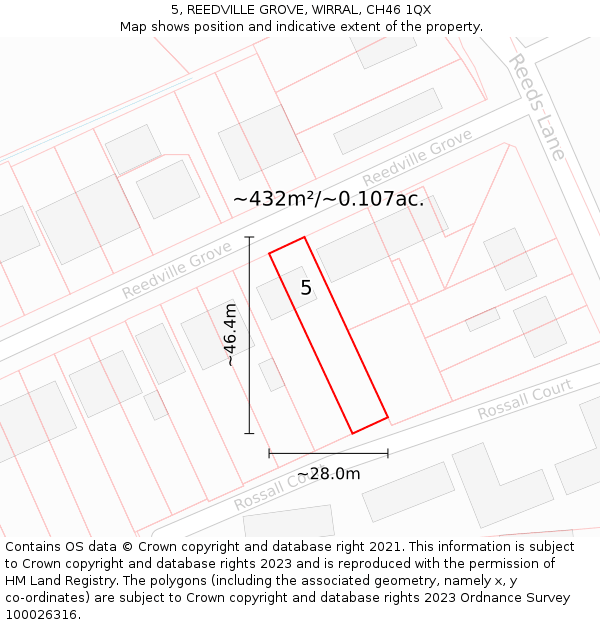 5, REEDVILLE GROVE, WIRRAL, CH46 1QX: Plot and title map