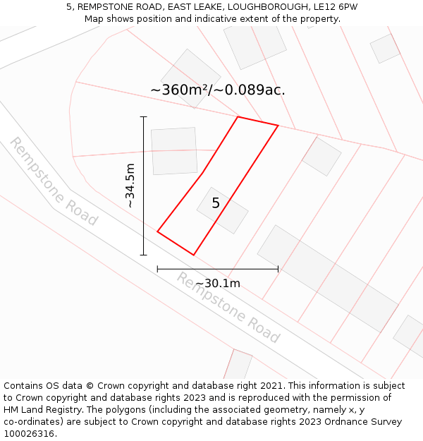 5, REMPSTONE ROAD, EAST LEAKE, LOUGHBOROUGH, LE12 6PW: Plot and title map