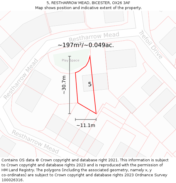 5, RESTHARROW MEAD, BICESTER, OX26 3AF: Plot and title map