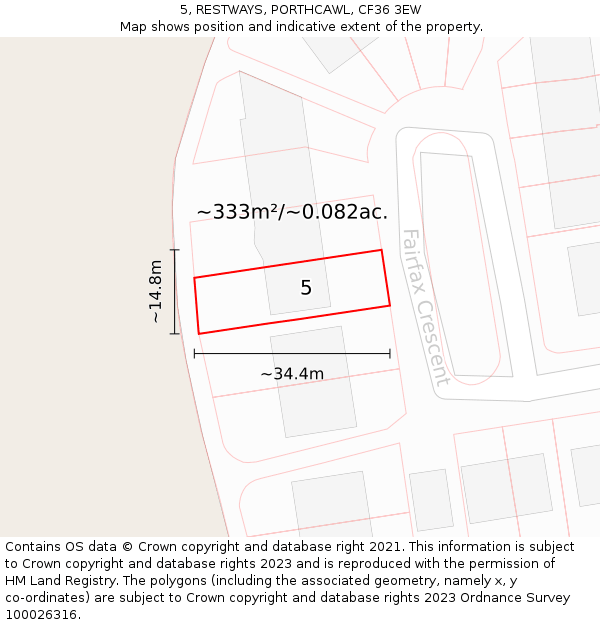 5, RESTWAYS, PORTHCAWL, CF36 3EW: Plot and title map