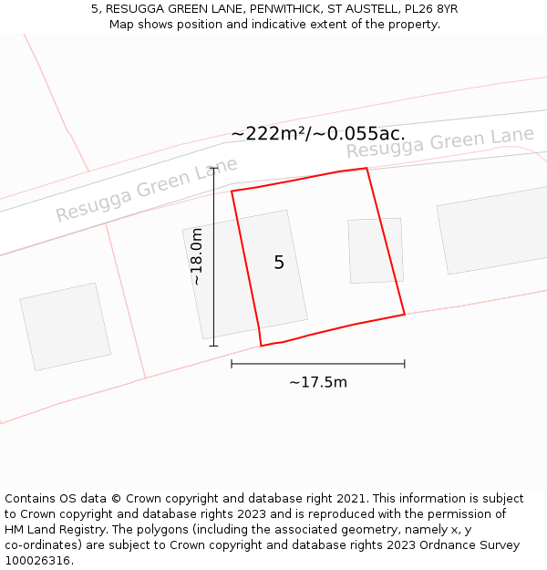 5, RESUGGA GREEN LANE, PENWITHICK, ST AUSTELL, PL26 8YR: Plot and title map