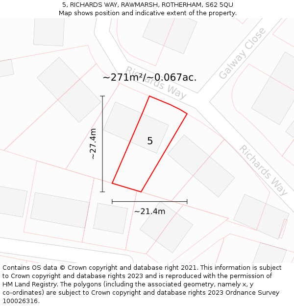 5, RICHARDS WAY, RAWMARSH, ROTHERHAM, S62 5QU: Plot and title map