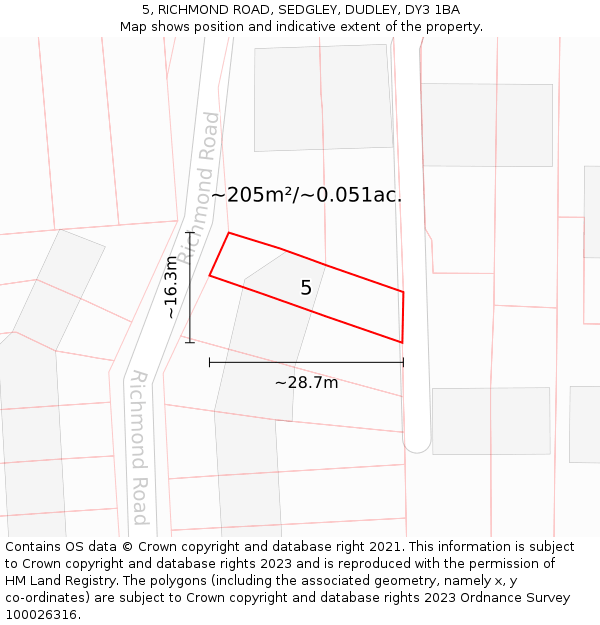 5, RICHMOND ROAD, SEDGLEY, DUDLEY, DY3 1BA: Plot and title map