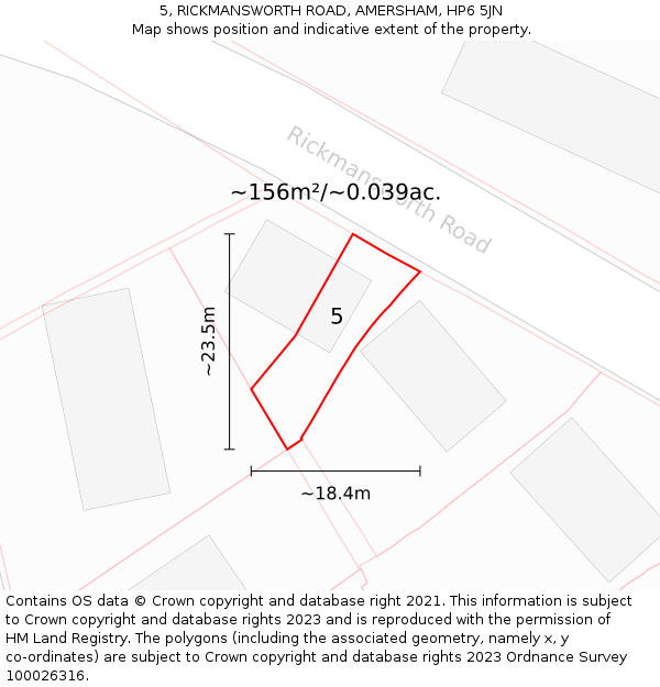 5, RICKMANSWORTH ROAD, AMERSHAM, HP6 5JN: Plot and title map