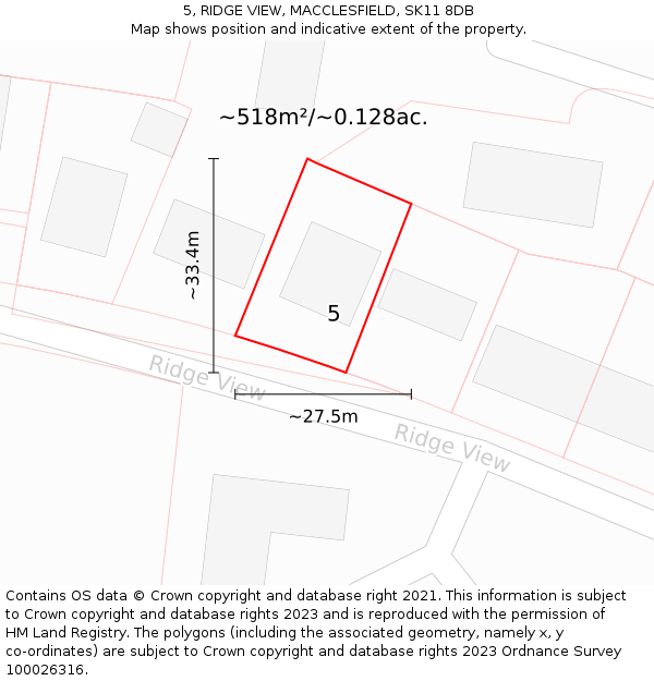 5, RIDGE VIEW, MACCLESFIELD, SK11 8DB: Plot and title map