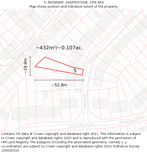 5, RIDGEWAY, INGATESTONE, CM4 9AS: Plot and title map