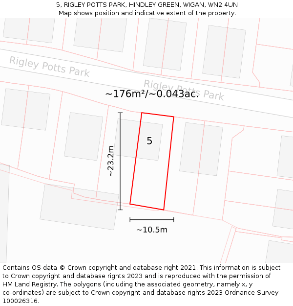 5, RIGLEY POTTS PARK, HINDLEY GREEN, WIGAN, WN2 4UN: Plot and title map