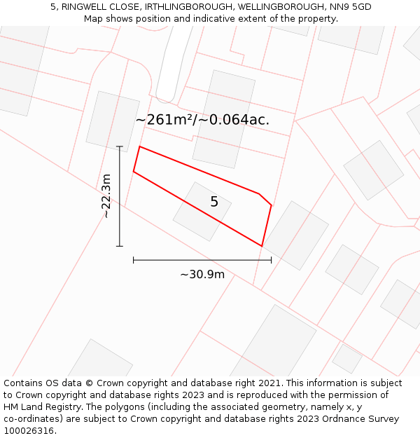 5, RINGWELL CLOSE, IRTHLINGBOROUGH, WELLINGBOROUGH, NN9 5GD: Plot and title map