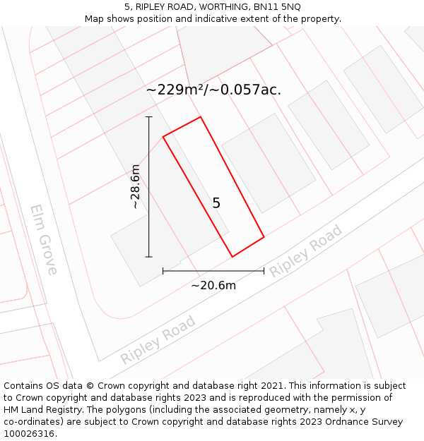 5, RIPLEY ROAD, WORTHING, BN11 5NQ: Plot and title map