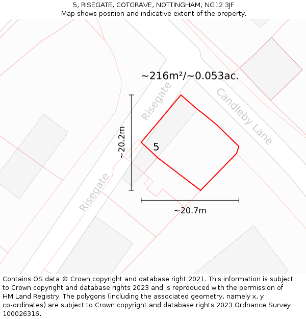 5, RISEGATE, COTGRAVE, NOTTINGHAM, NG12 3JF: Plot and title map