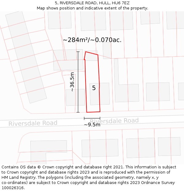 5, RIVERSDALE ROAD, HULL, HU6 7EZ: Plot and title map