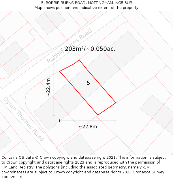 5, ROBBIE BURNS ROAD, NOTTINGHAM, NG5 5UB: Plot and title map